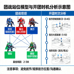 团战站位模型与开团时机分析示意图