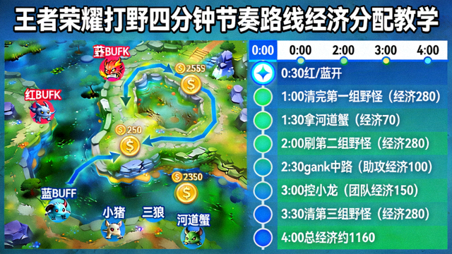 王者荣耀打野四分钟节奏路线经济分配教学画面